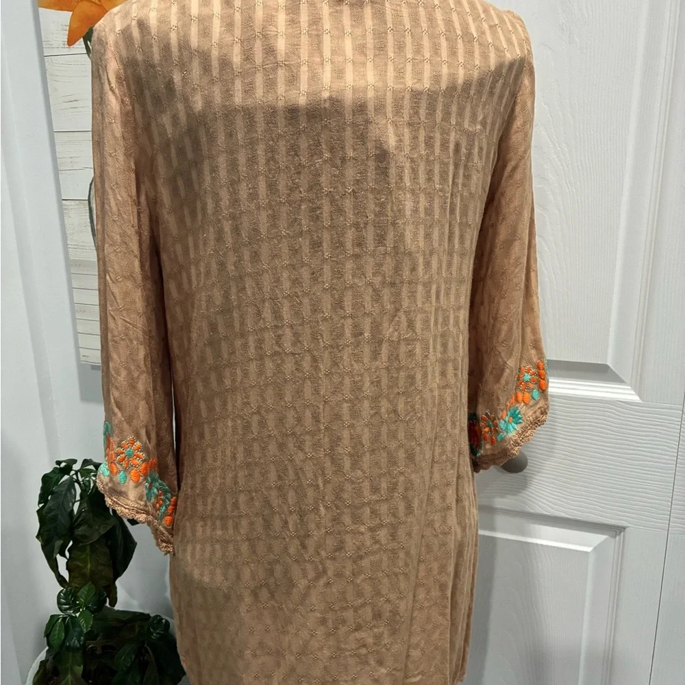 Umgee Tan Top with Orange and Blue Embroidery - Picture 5 of 6